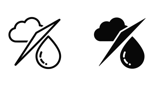 Hand-drawn rain and cloud icon set with umbrella