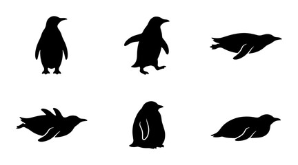 Penguin Silhouettes Collection: Antarctic Birds in Various Poses, Vector Icons for Wildlife and Nature Designs © Rony