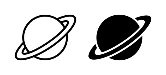Planet with Ring Icons, Space Celestial Body Symbols, Saturn Silhouette, Cosmic Orbit Graphic © Jesmin