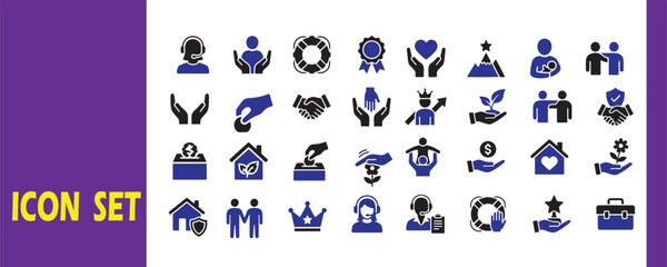 Fototapeta premium Collection of diverse icons representing social care family support community with community protection partnership building business collaboration education learning knowledge childcare
