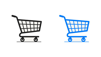 Shopping cart icons set in black and blue colors for e-commerce and retail design, flat vector illustration. © Iqbal
