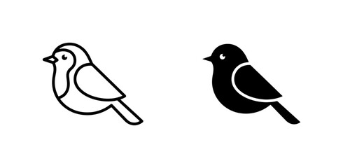 Simple Bird Icons, Outline and Solid Silhouette, Minimalist Avian Graphics for Nature and Wildlife Themes © Jesmin