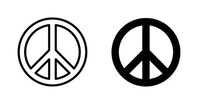 Peace Symbol Icons, Black and White Outline, Vector Graphics for Social Movements, Anti-War Campaigns, and Global Harmony