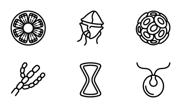 Microscopic Organisms Vector Icons, Phytoplankton and Bacteria Set, Scientific Illustration Elements
