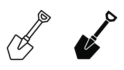 Black and white shovel and pickaxe tools icon set © Jahidul
