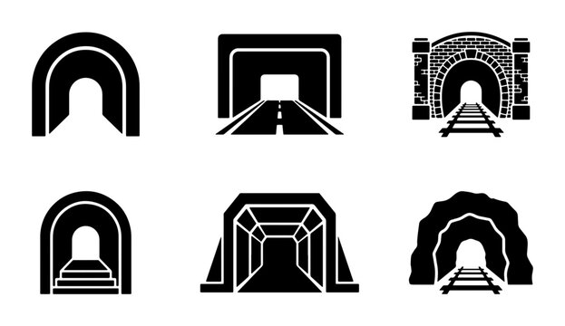 Tunnel Icons Set: Transportation, Infrastructure, and Passage Vector Graphics