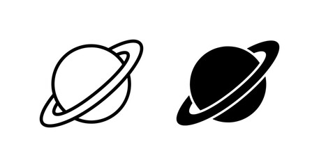 Saturn Planet Icons, Space Celestial Body Symbols, Cosmic Ringed Planet Vector Graphics © Shorna