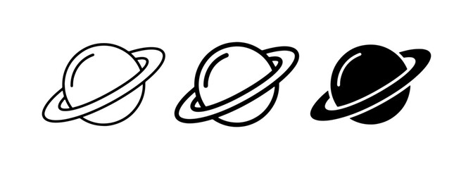Planet Icons, Saturn Symbols, Space Graphics. Set of 3 Ringed Planet Vector Illustrations, Celestial Body Icons. © Labiba
