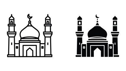 Islamic mosque architecture illustration with minarets and dome © Jahidul