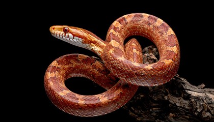 Obraz premium Close up of a corn snake on a dark background showing detailed markings