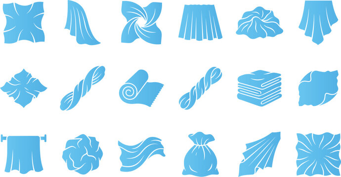 Fabric icons, various crumpled, folded, and draped cloth textures and shapes.