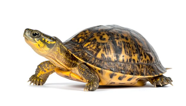 Eastern box turtle on white background
