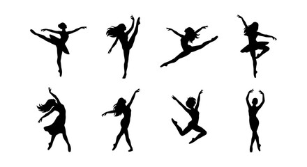 Ballet Dancer Silhouettes Collection, Elegant Poses Vector Art, Graceful Female Performers Set, Artistic Dance Figures © Aisha