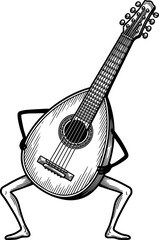 Naklejka premium Whimsical dancing lute character with arms and legs in a playful pose