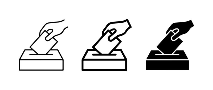 Voting Icons Set: Ballot Box, Hand Casting Vote, Election Symbols, Civic Participation Graphics