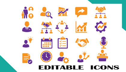 Fototapeta premium Corporate business and financial management icon set with strategy development team collaboration market growth and professional communication vector graphics business management corporate