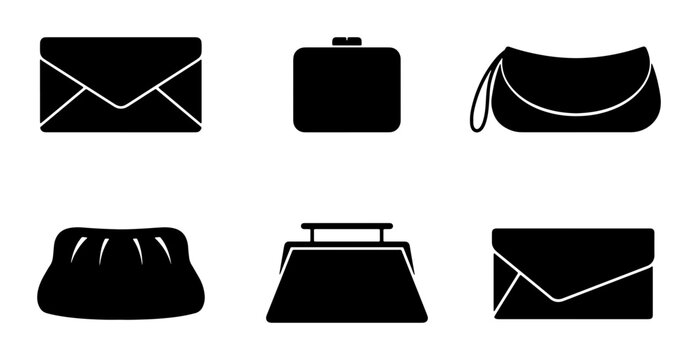 Black Silhouette Icons: Versatile Handbags, Clutches, and Envelopes for Fashion and Accessories Design, Vector Set