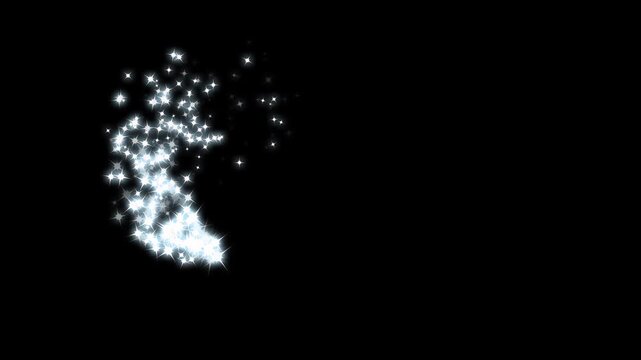 twinkling white glowing star with sparkling glitter animation,  Luxury white glitter sparkles star trail, glitter sparkle shine stars trail burst, white twinkling particles motion on black screen.4k