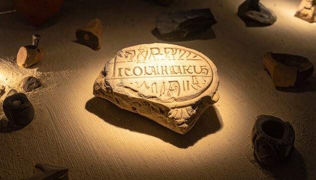 Ancient Coptic Ostracon Fragment With Faded Inscription