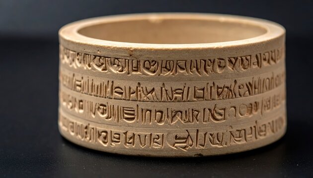 Cypriot Syllabic Script Inscribed on Small Ancient Clay Cylinder, Artifact Display
