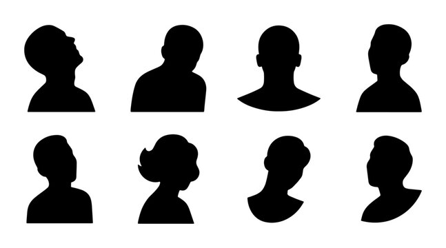 Diverse Silhouette Head Icons, Vector Collection: Male, Female, Child Profiles, Minimalist Black and White, User Avatars, Identity Graphics