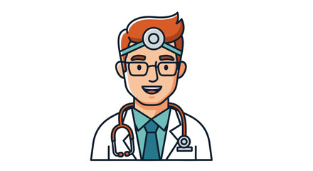 Fototapeta premium Cartoon illustration of a friendly male doctor wearing glasses and stethoscope.