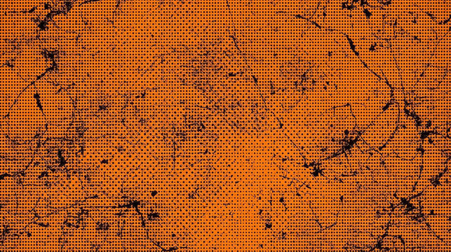 Textured halftone orange and black abstract background, Grunge distressed pattern design for advertising, social media, and brand identity