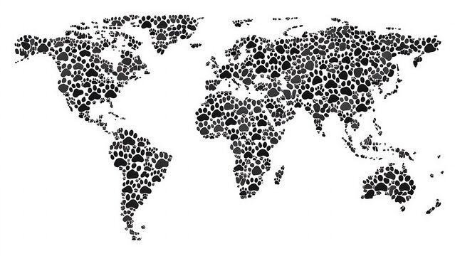 World map of paw prints