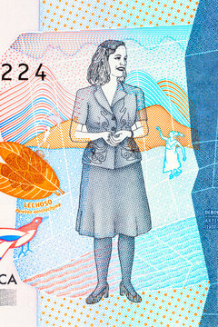Colombian 2000 Mil Pesos banknote featuring the portrait of artist Debora Arango. Colombian national currency cash.