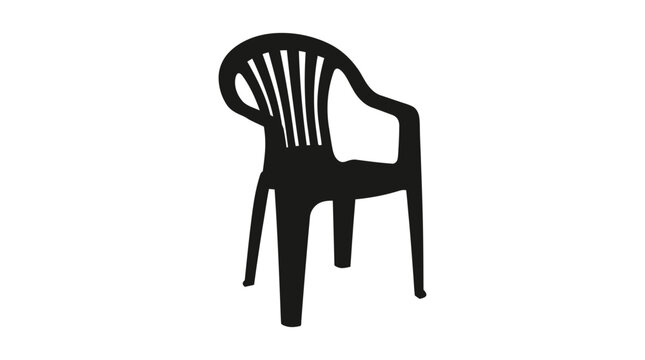 Black plastic chair with armrests and slatted back isolated silhouette