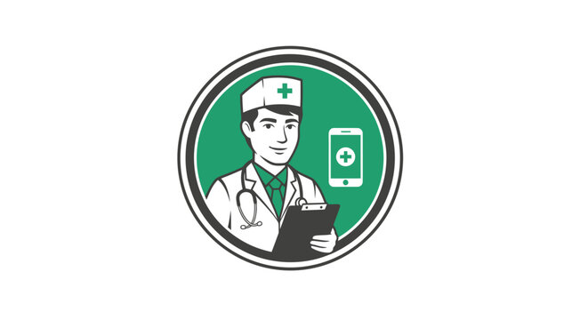Doctor holding medical chart and smartphone with health app.