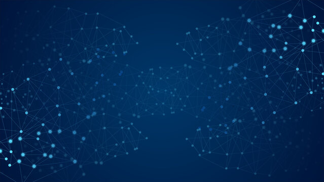 Abstract blue technology background with connected nodes and lines forming a digital network. Communication. Innovation. Modern connectivity.