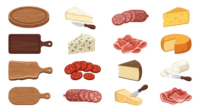 Cheese and Meat on Cutting Boards.