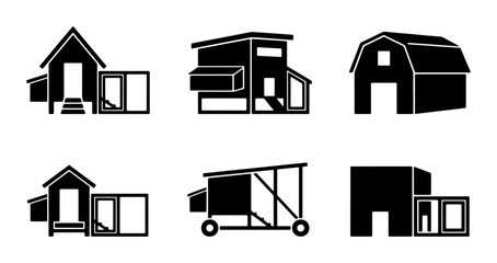 Chicken Coop Icons Set, Farm Buildings Vector Graphics, Poultry House Silhouettes for Agriculture and Pet Care Concepts © Maruf