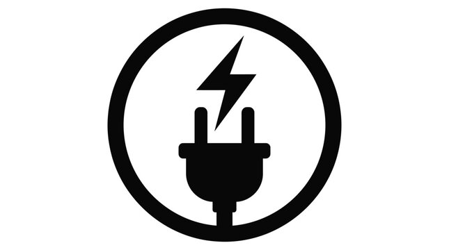 Electric plug with lightning bolt inside a circle black silhouette