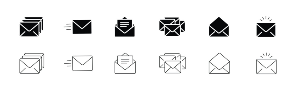 Email and Mail Icon Set &ndash; Envelope, Message, Inbox and Communication Vector Collection.eps10