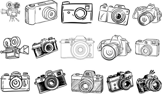 Set of vintage cameras , Camera vectors , Camera Icons 