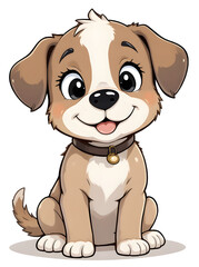 Fototapeta premium Cartoon-style illustration of a puppy sitting with a soft light-brown and white coat, highlighted by a wide white blaze running up its face and chest.