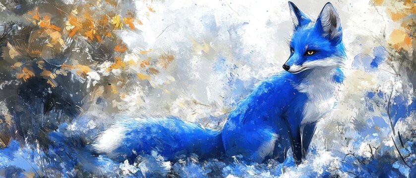 Blue fox winter landscape artistic painting illustration