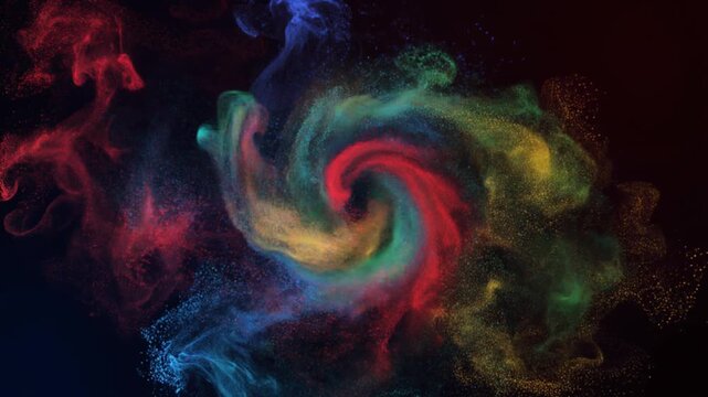 Colorful cosmic vortex, swirling nebula pattern with vivid hues on dark background