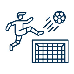 Fototapeta premium Soccer player kicking the ball into the goal, vector icon illustration