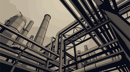 Fototapeta premium Industrial factory complex with pipes and smokestacks illustration