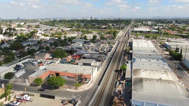 Aerial View of Downtown Santa Ana Skyline and Apartment Complexes
