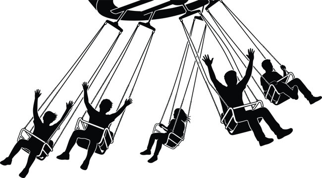 Amusement park swing ride silhouette collection with people enjoying carnival entertainment isolated vector illustration design