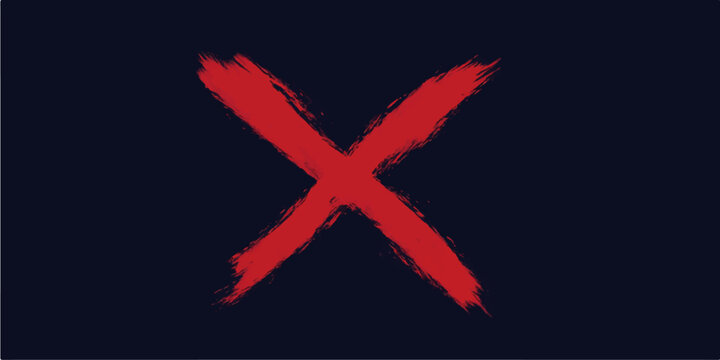 A red cross mark icon and 3d negative wrong sign illustration isolated on a black pattern background as a vector shape X button symbol