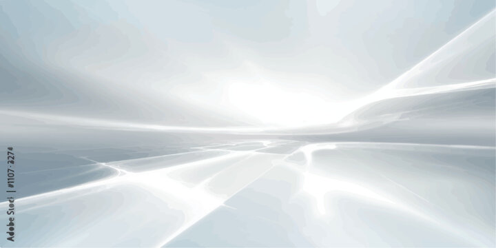 Abstract futuristic landscape in white and gray with bright light streaks