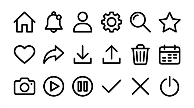 Black and white web interface icons.