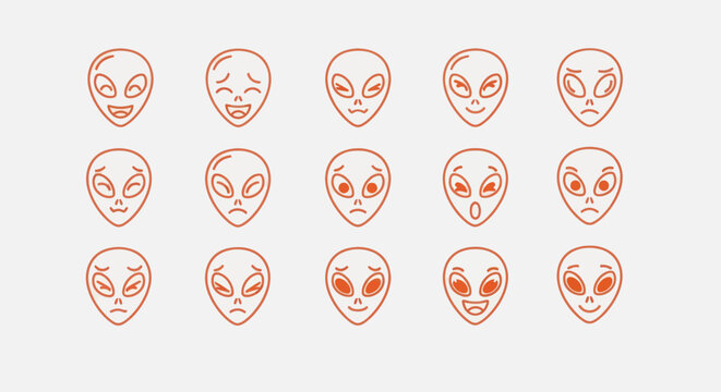 Alien head emoticons in red and white