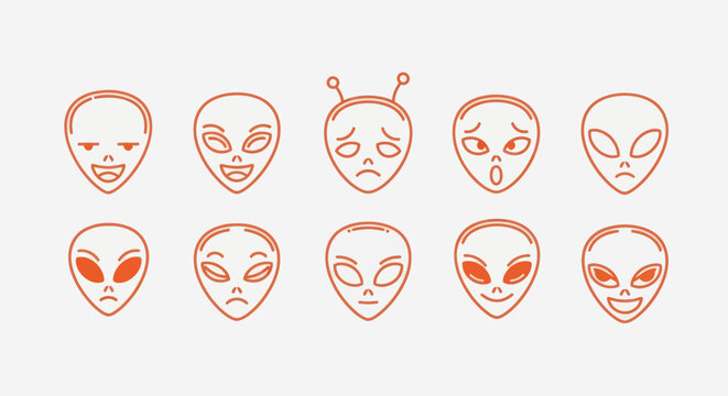 Alien heads with various facial expressions