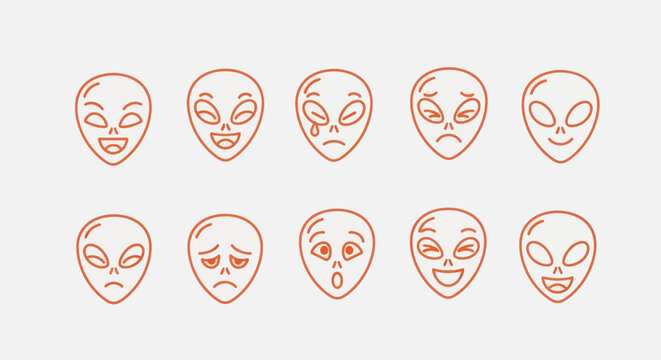 Alien heads with various facial expressions